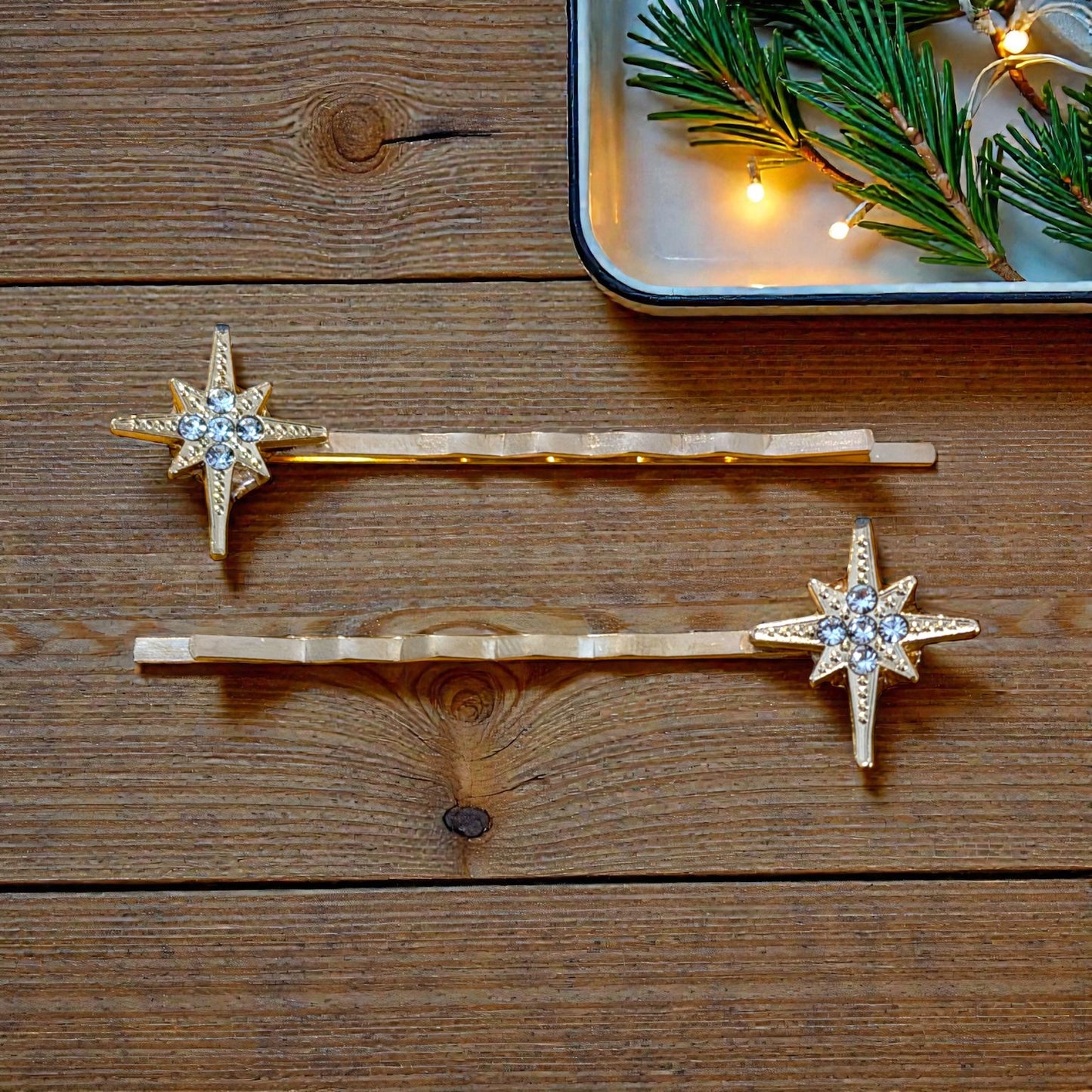 North Star Rhinestone Hair Pins – Gold Celestial Vintage Hair Clips