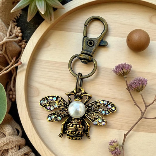 Pearl Bee Purse Charm – Vintage Rhinestone Bag Accessory