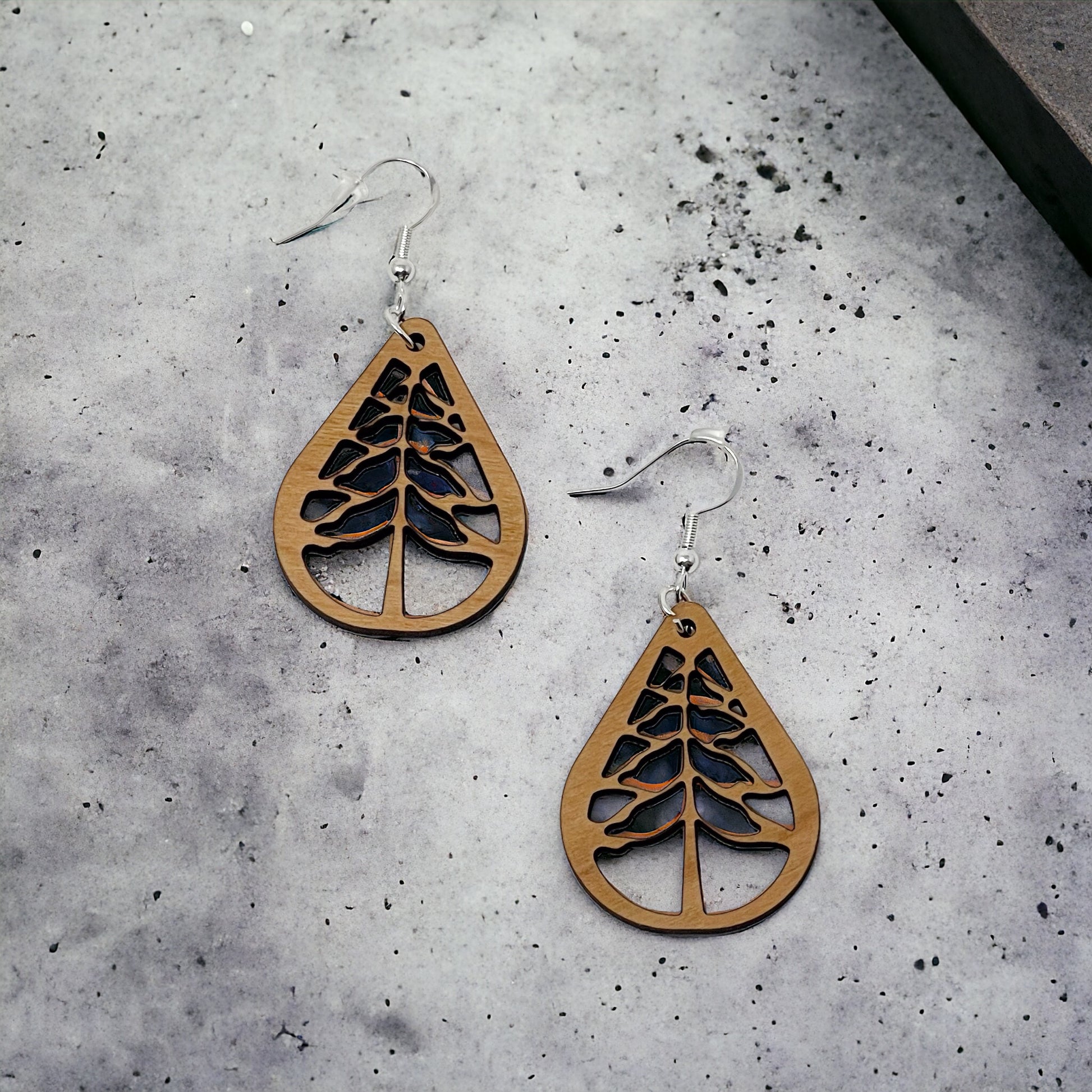 Woodland Tree Cutout Earrings – Teardrop Forest Nature Jewelry