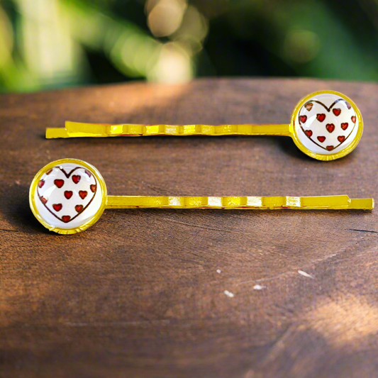 Red & Black Heart Hair Pins - Adorable Valentines Bobby Pins