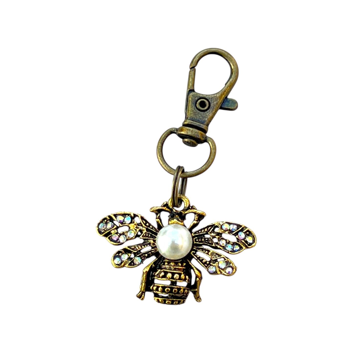 Pearl Bee Purse Charm – Vintage Rhinestone Bag Accessory