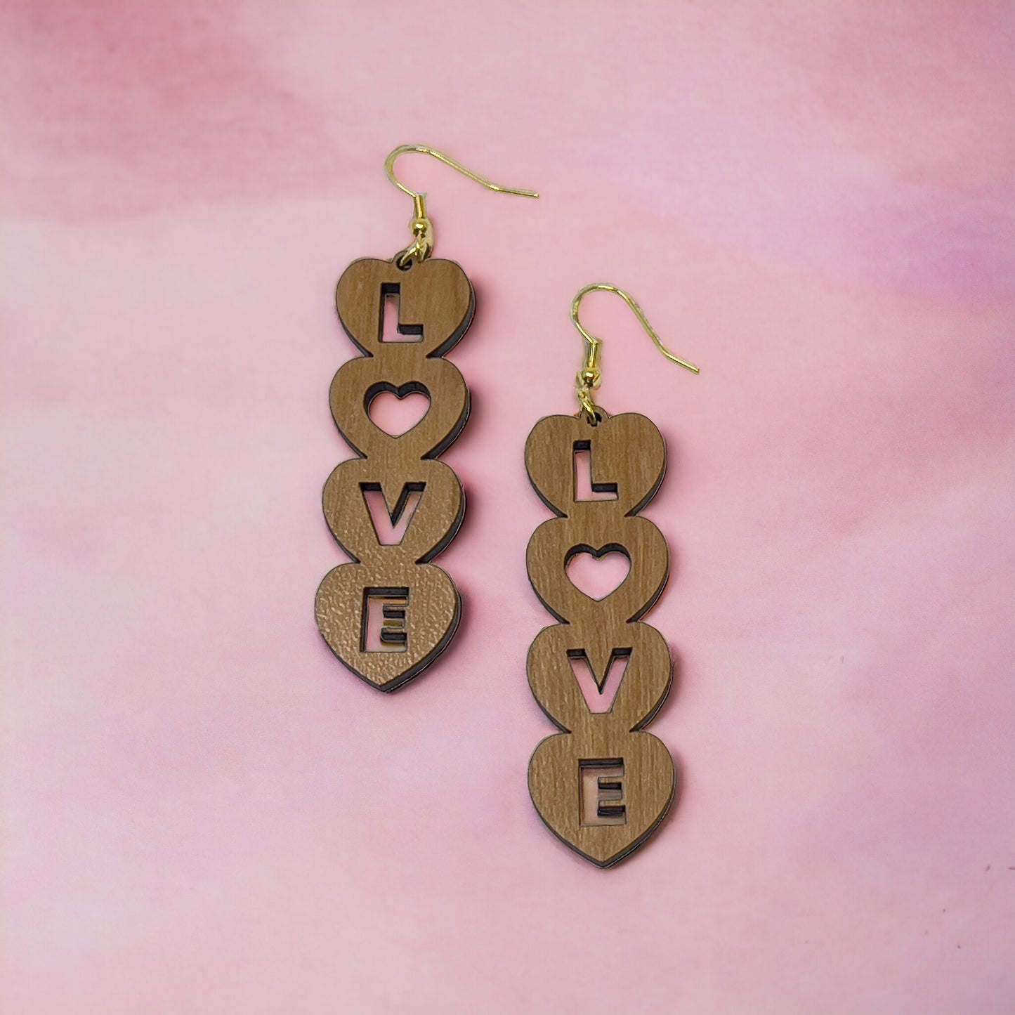 Stacked LOVE Heart Earrings – Bold Wooden Valentine’s Jewelry