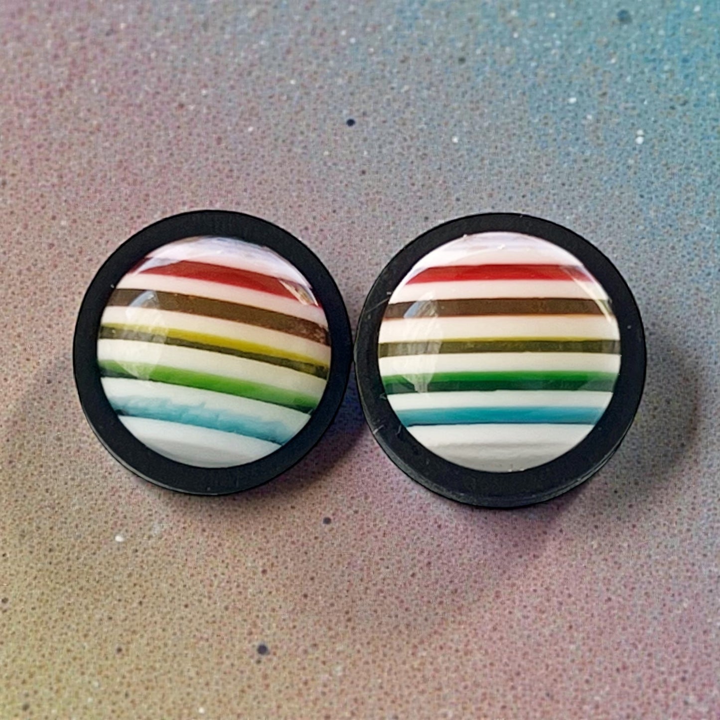 Rainbow Stripe Stud Earrings – Colorful Round Wood Stud Jewelry