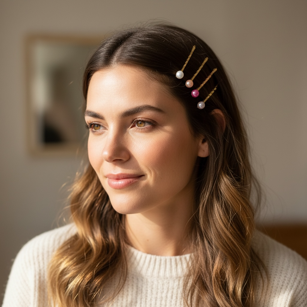 Pink & White Pearl Hair Pins – Set of 6 Feminine Bobby Pins