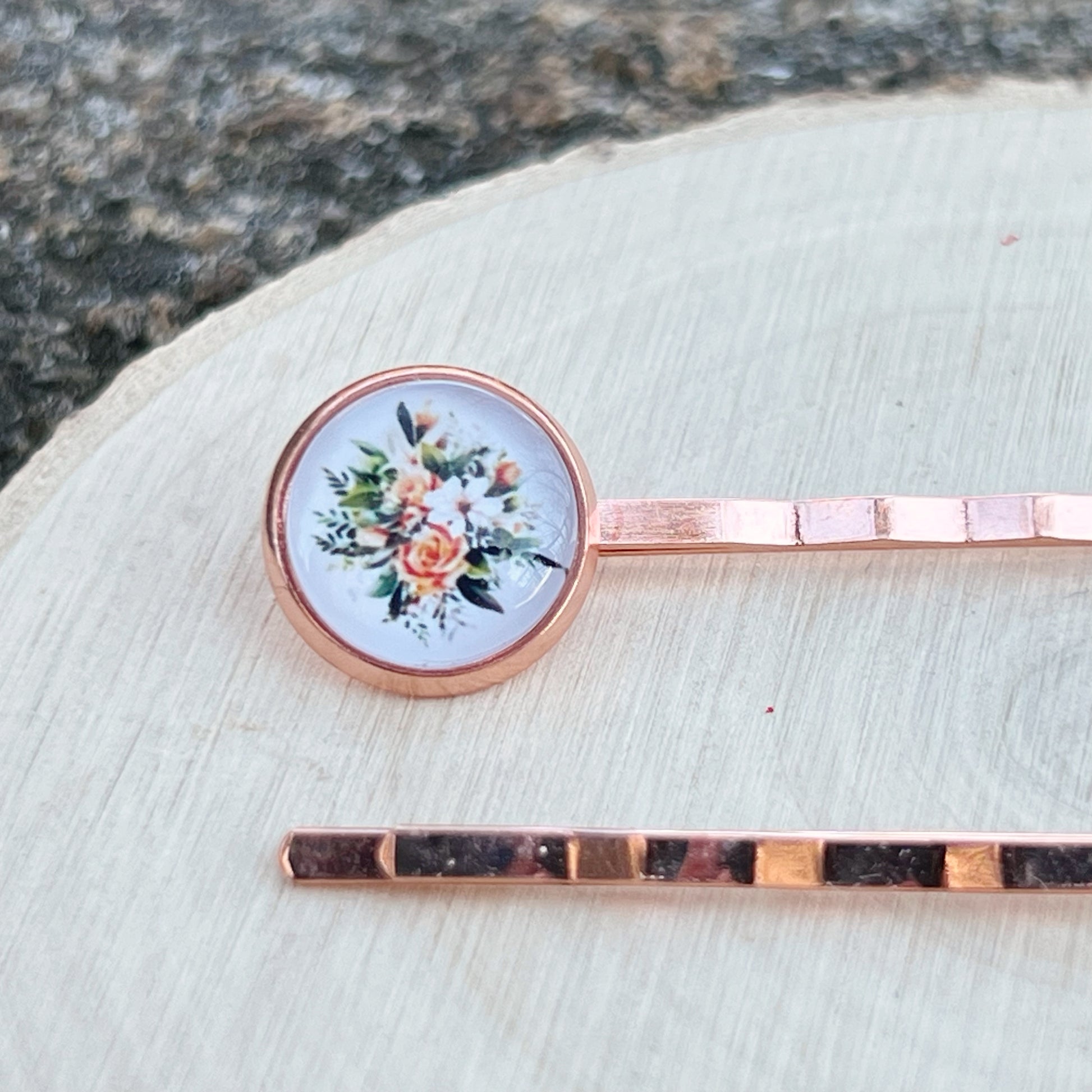 Rose Gold Floral Hair Pins – Set of 2 Vintage Cottagecore Accessories