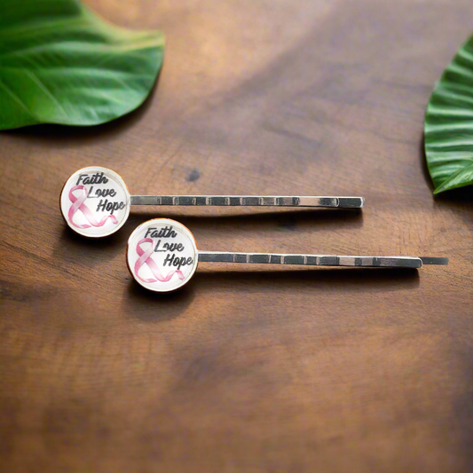 Faith Love Hope Breast Cancer Hair Pins - Supportive & Meaningful Accessories