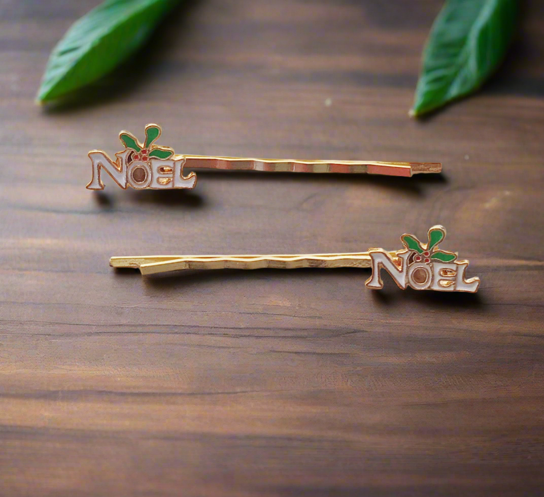 Mistletoe Noel Christmas Hair Pins - Set of 2 Festive Bobby Pins