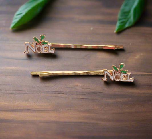 Mistletoe Noel Christmas Hair Pins - Set of 2 Festive Bobby Pins