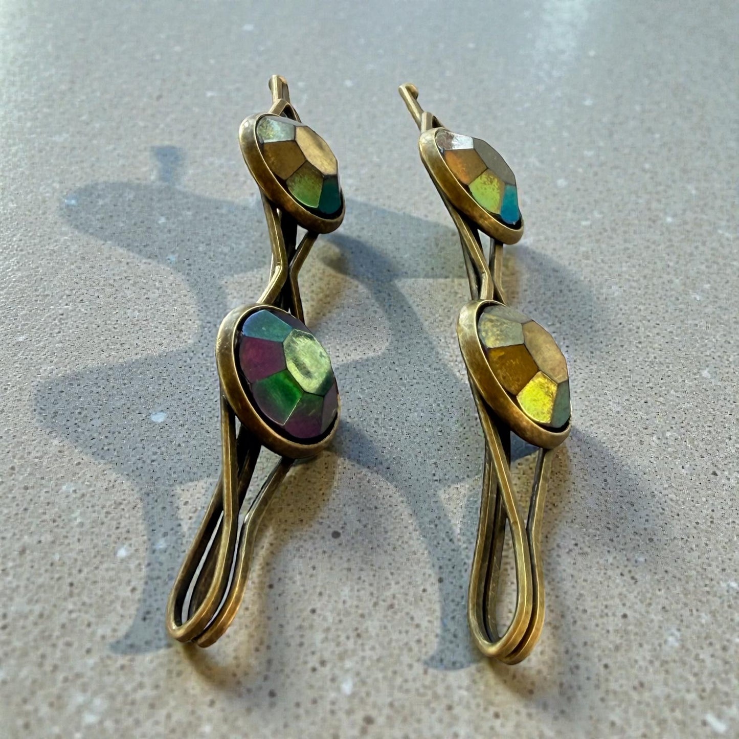 Rainbow Iridescent Bronze Hair Pins – Gem Bobby Pin Set for Women