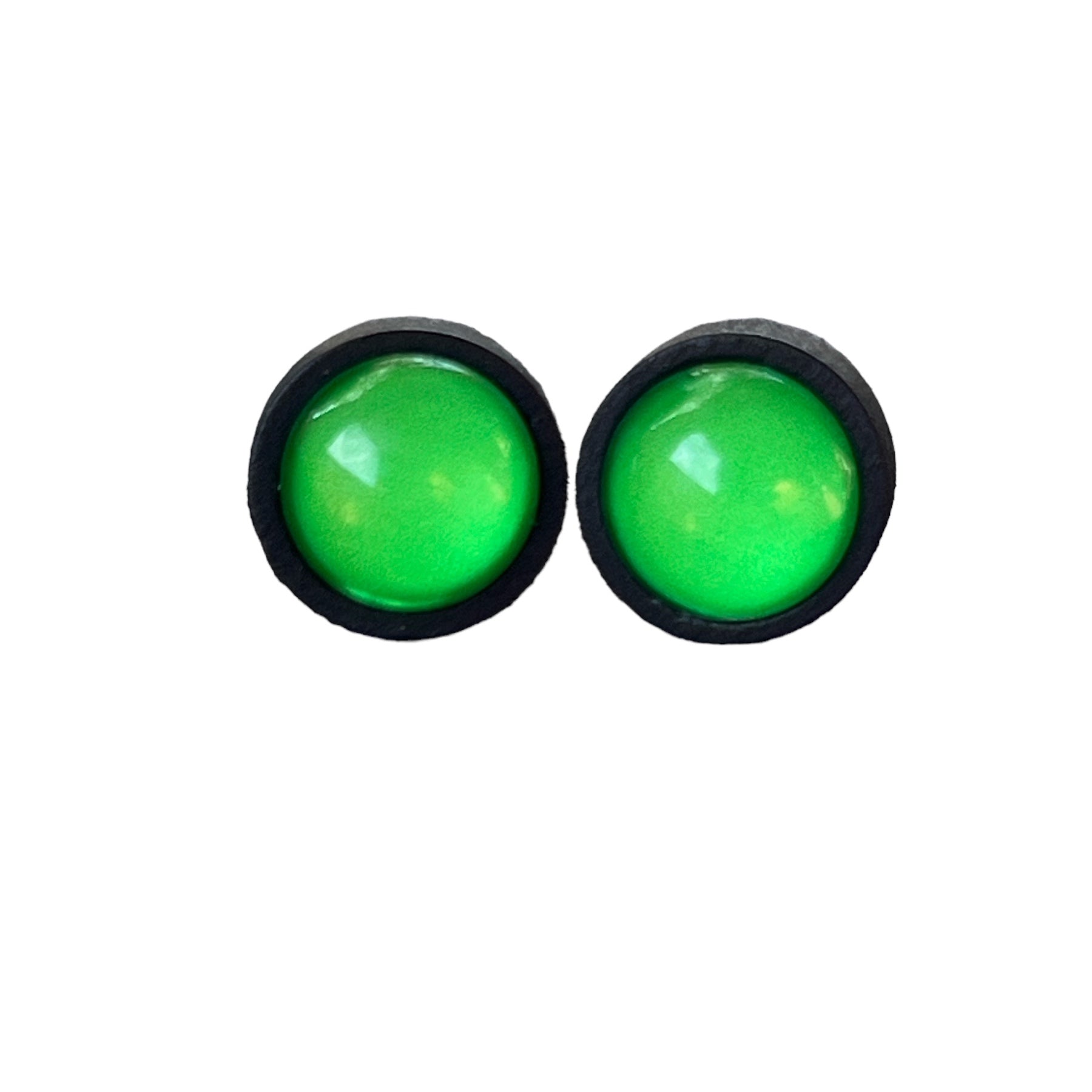Neon Green Dome Stud Earrings – Bold Black Statement Jewelry