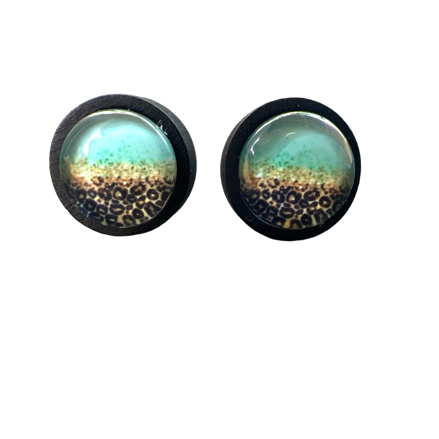 Turquoise Leopard Fade Resin Stud Earrings – Bold Handmade Boho Jewelry