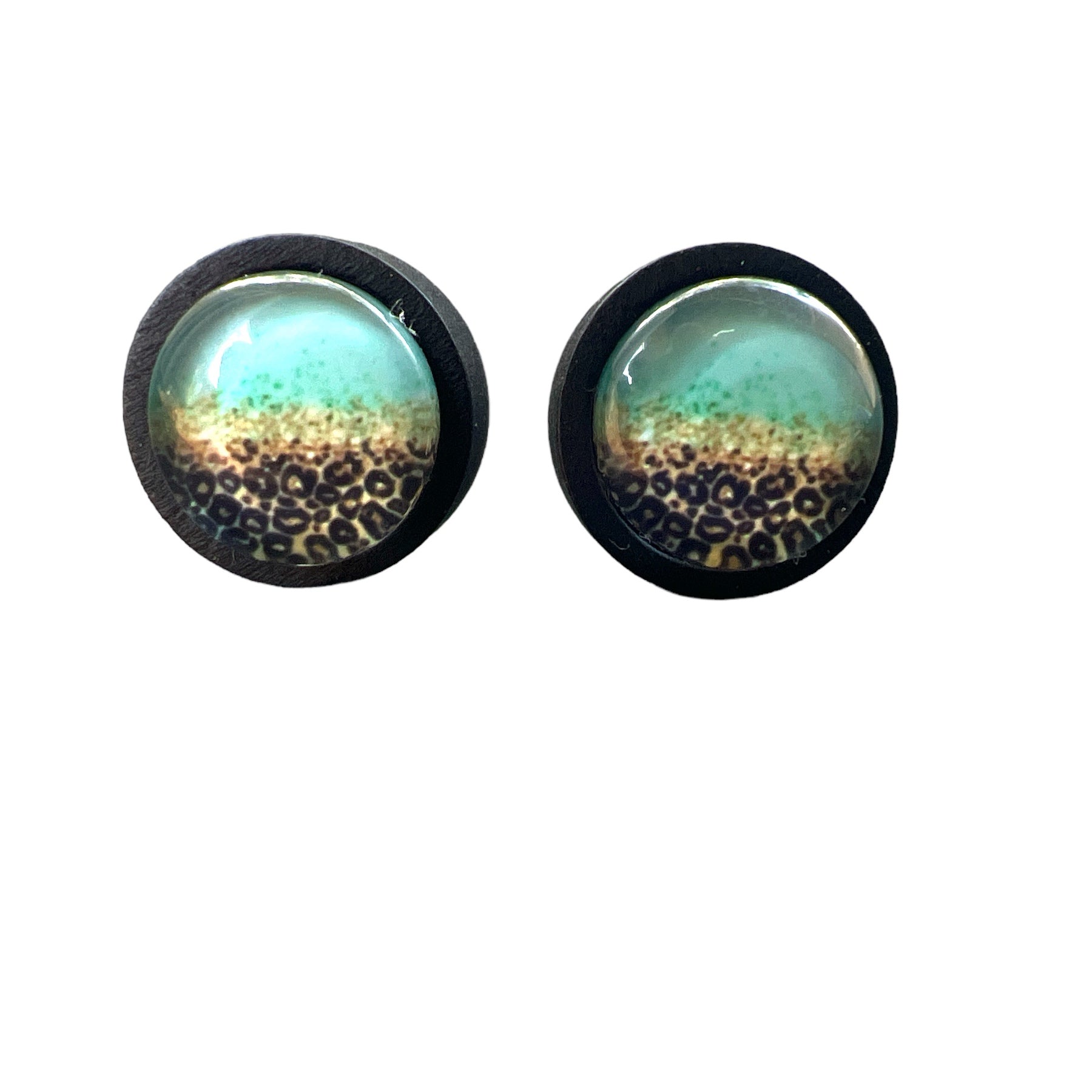 Turquoise Leopard Fade Resin Stud Earrings – Bold Handmade Boho Jewelry