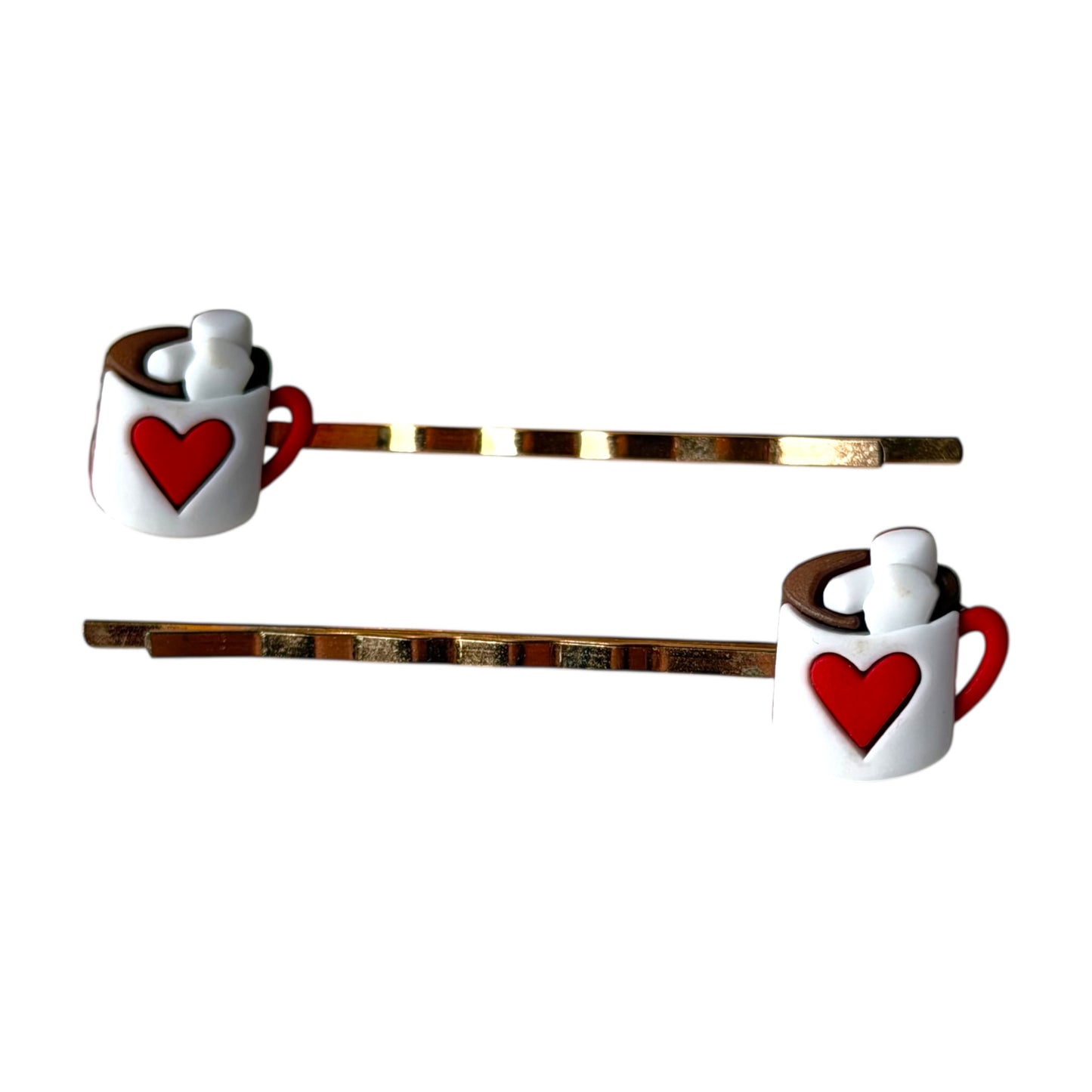 Hot Cocoa Heart Hair Pins – Cute Coffee Mug Bobby Pin Set for Women