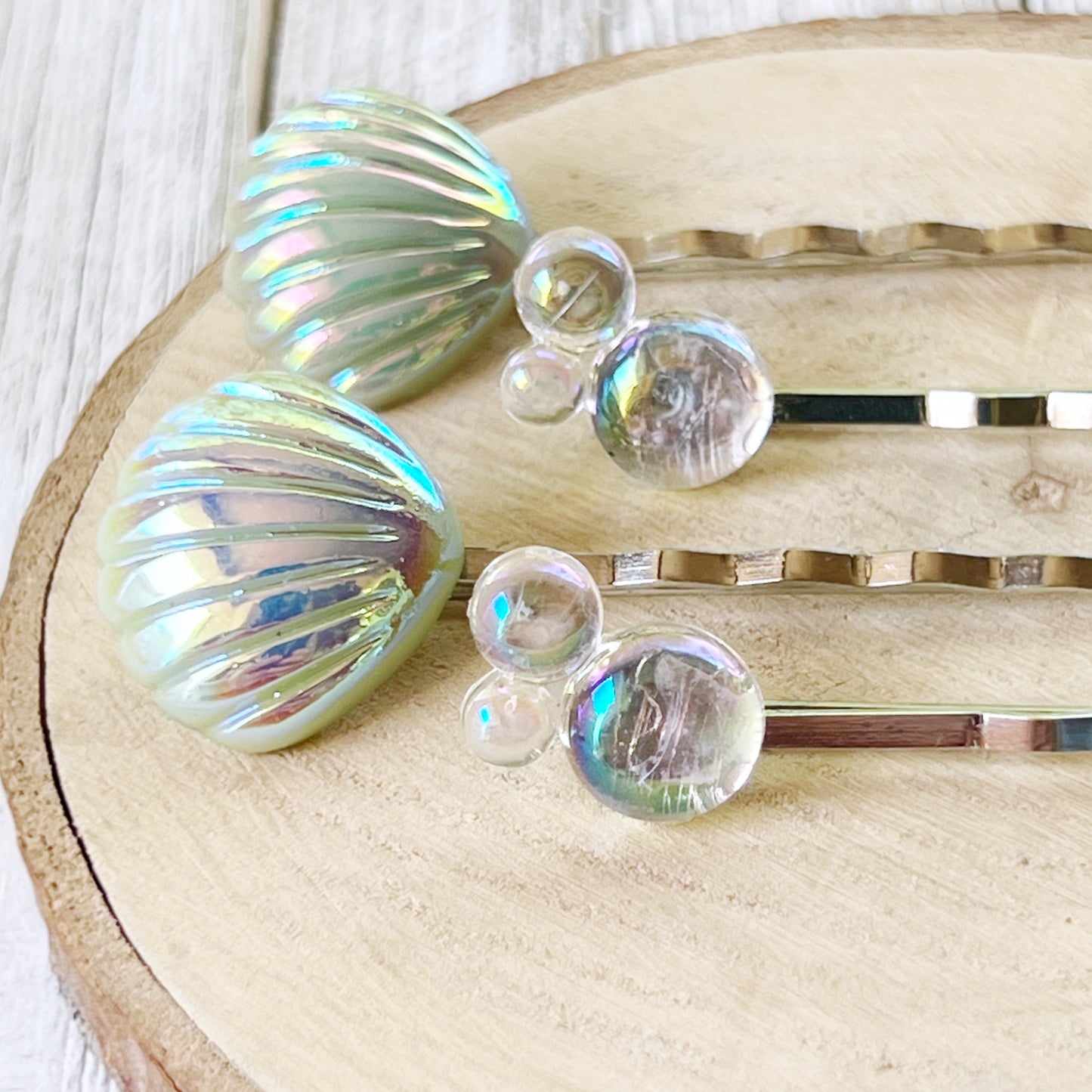Iridescent Seashell & Bubble Hair Pins – Ocean-Inspired Hair Clips