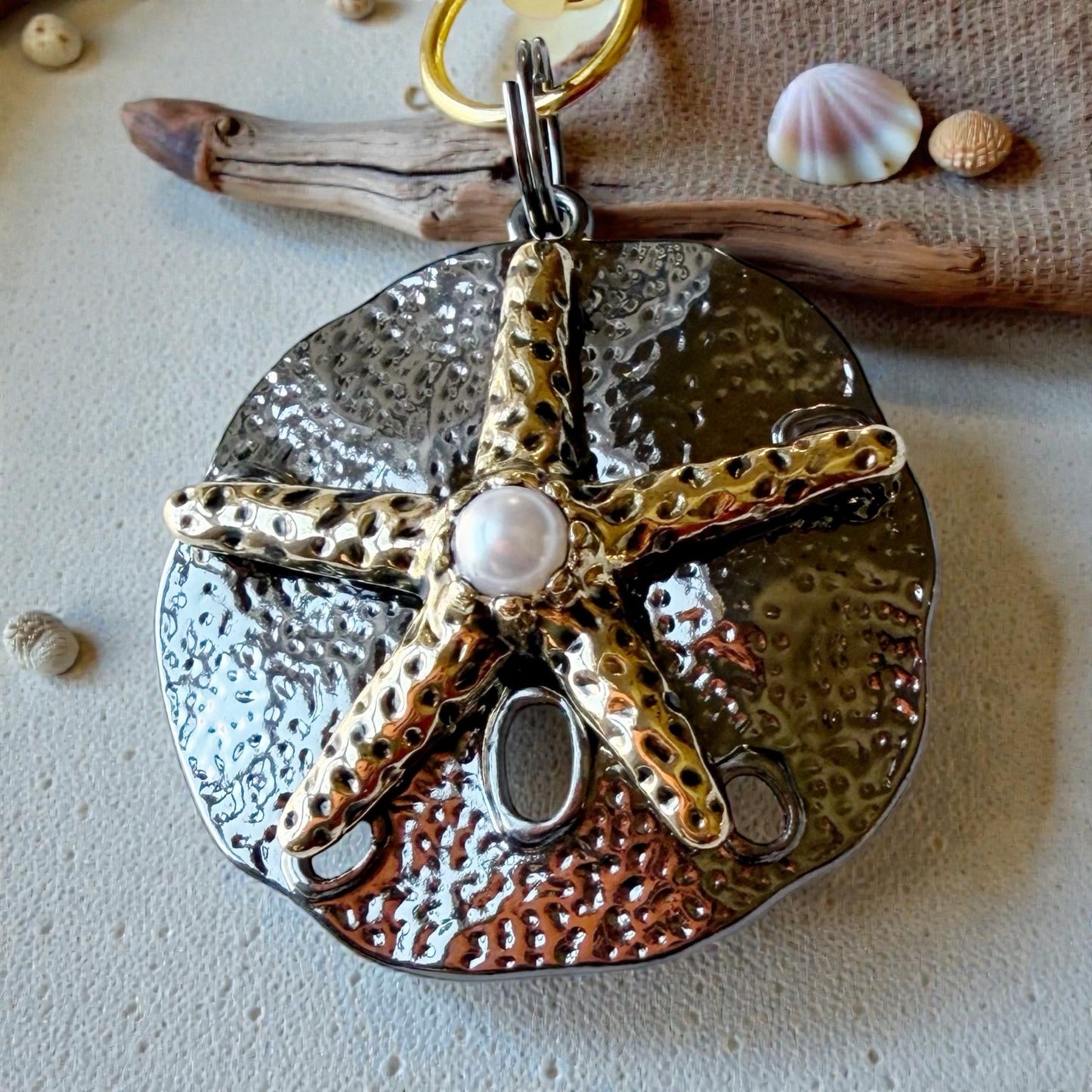 Sand Dollar Starfish Purse Charm – Coastal Boho Bag Accessory