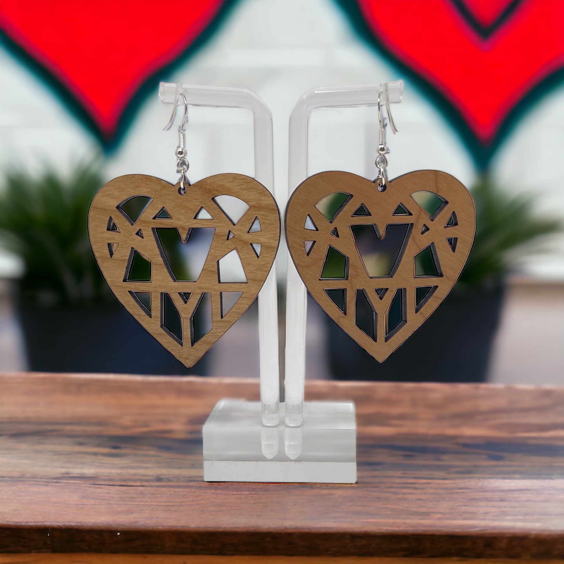 Geometric Heart Wood Earrings – Handmade Modern Love Jewelry