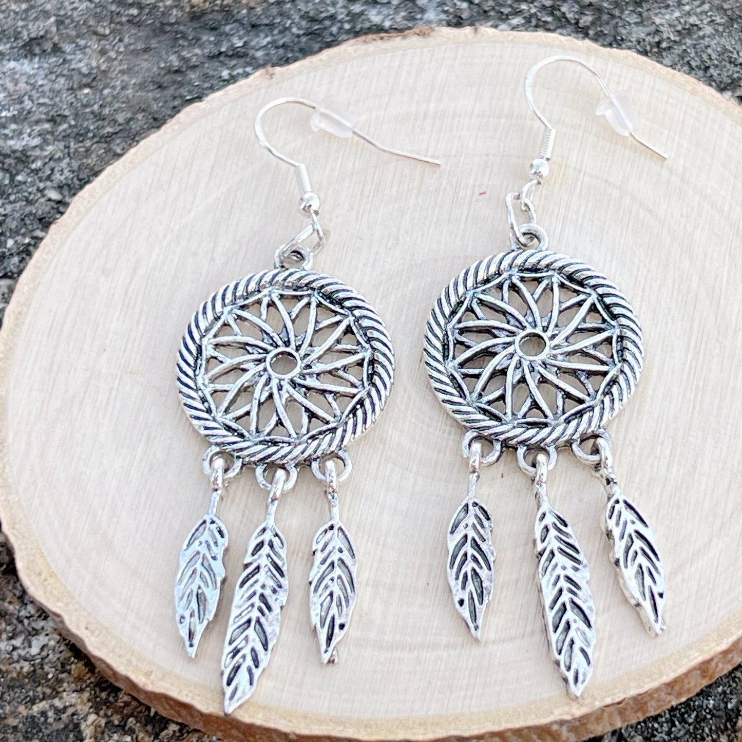 Dreamcatcher Earrings – Handmade Silver Boho Dangles