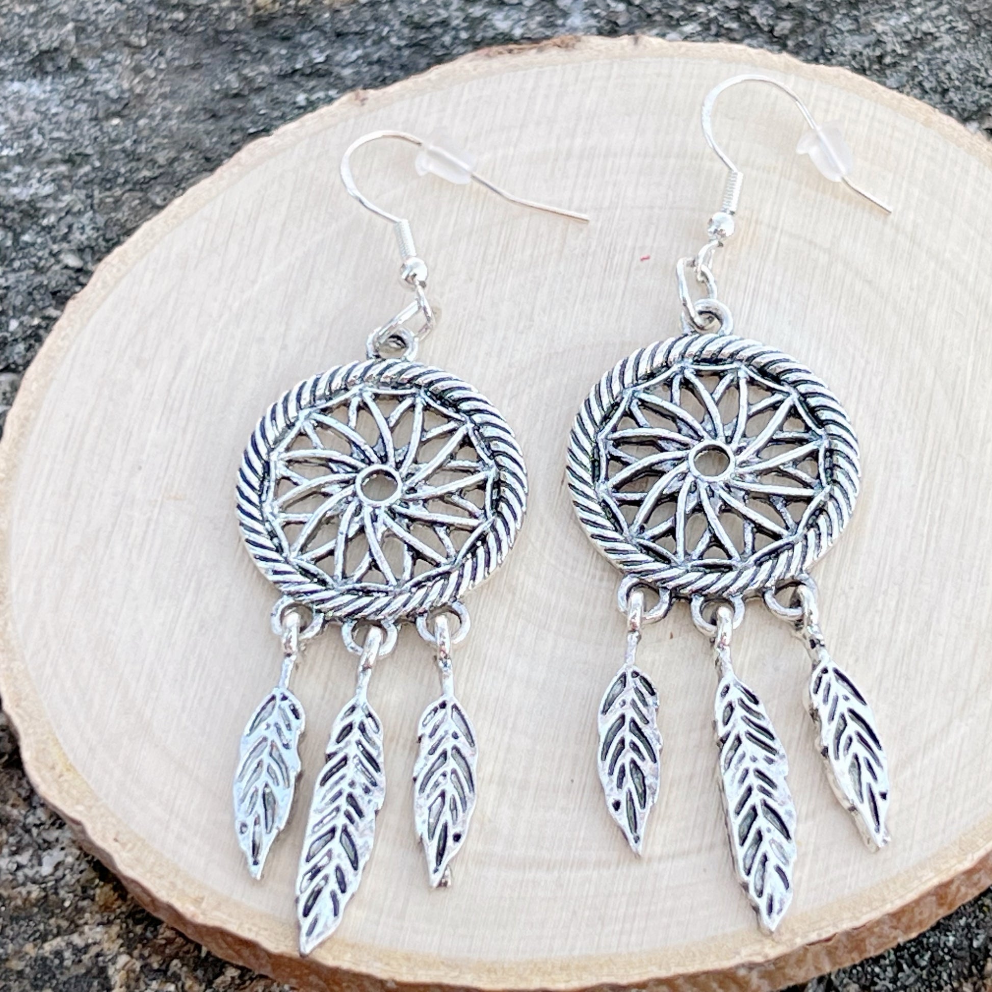 Dreamcatcher Earrings – Handmade Silver Boho Dangles