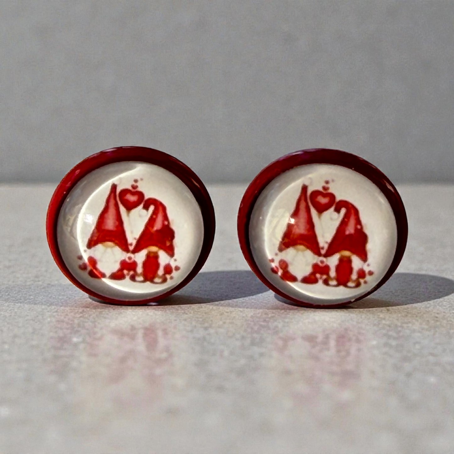 Valentine Gnome Stud Earrings – Whimsical Red Holiday Jewelry