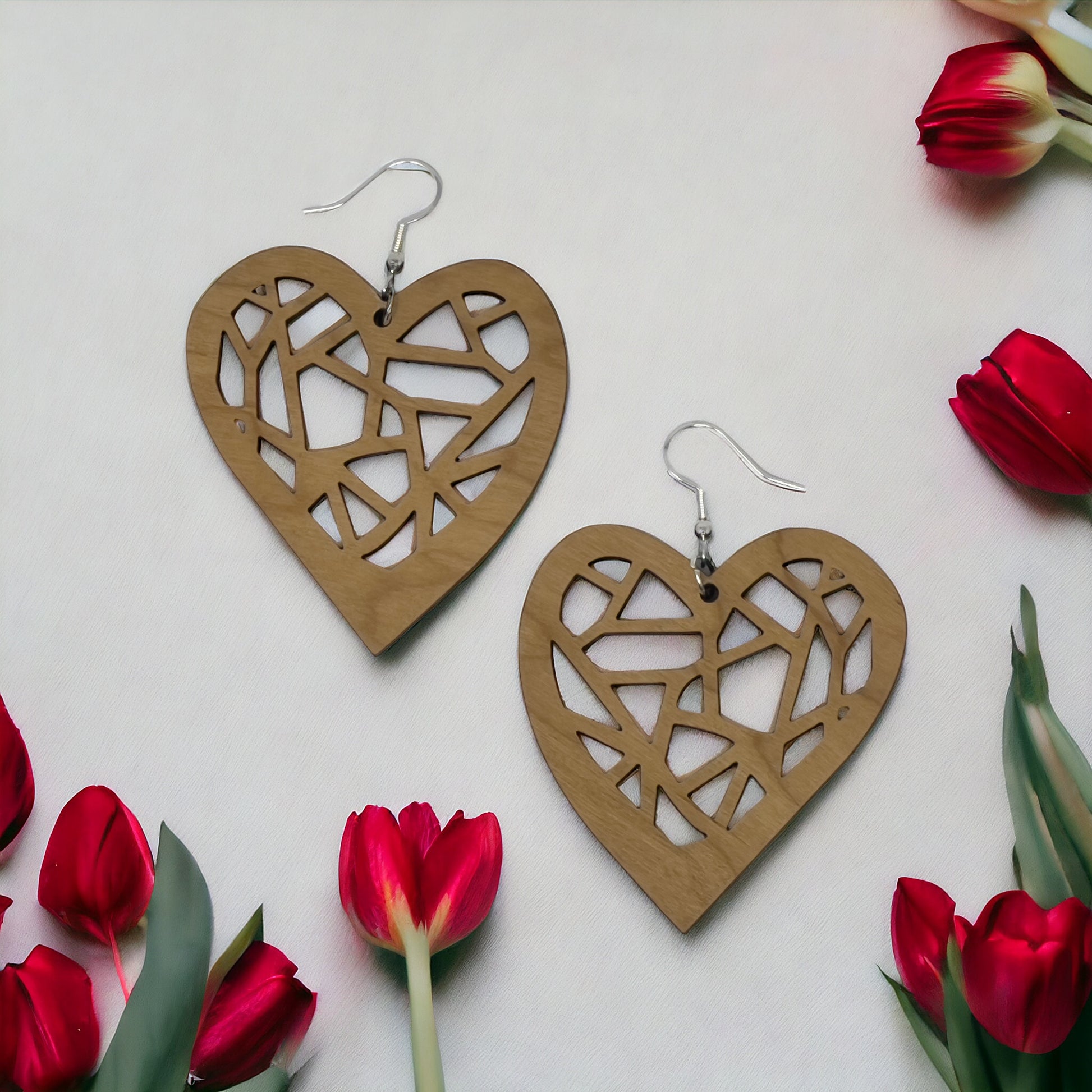 Geometric Heart Cutout Earrings – Bold Modern Wooden Love Jewelry