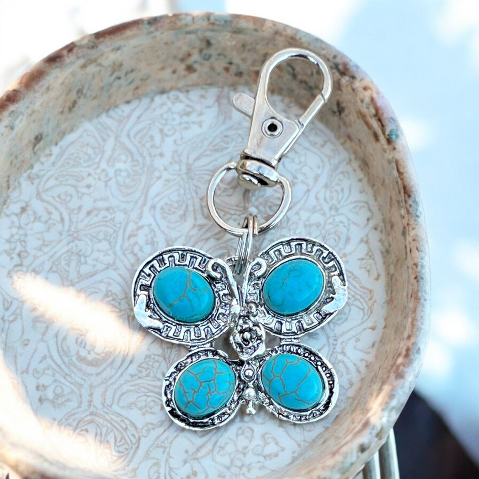 Turquoise Butterfly Keychain – Handmade Boho Bag Charm