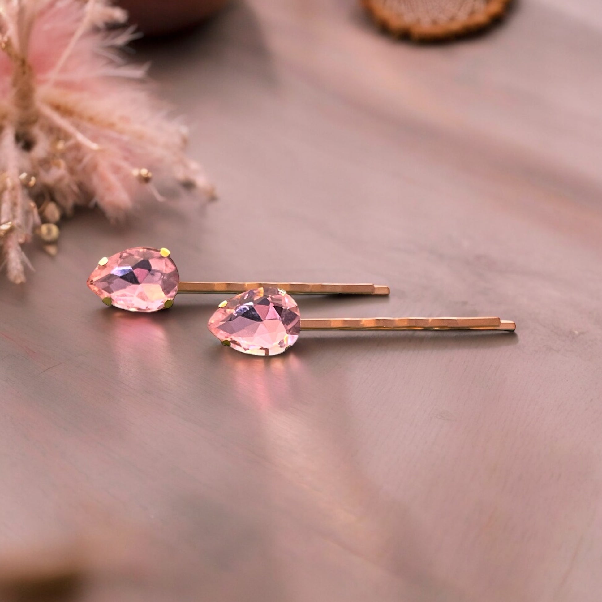Pink Teardrop Hair Pins – Set of 2 Boho Glam Accessories