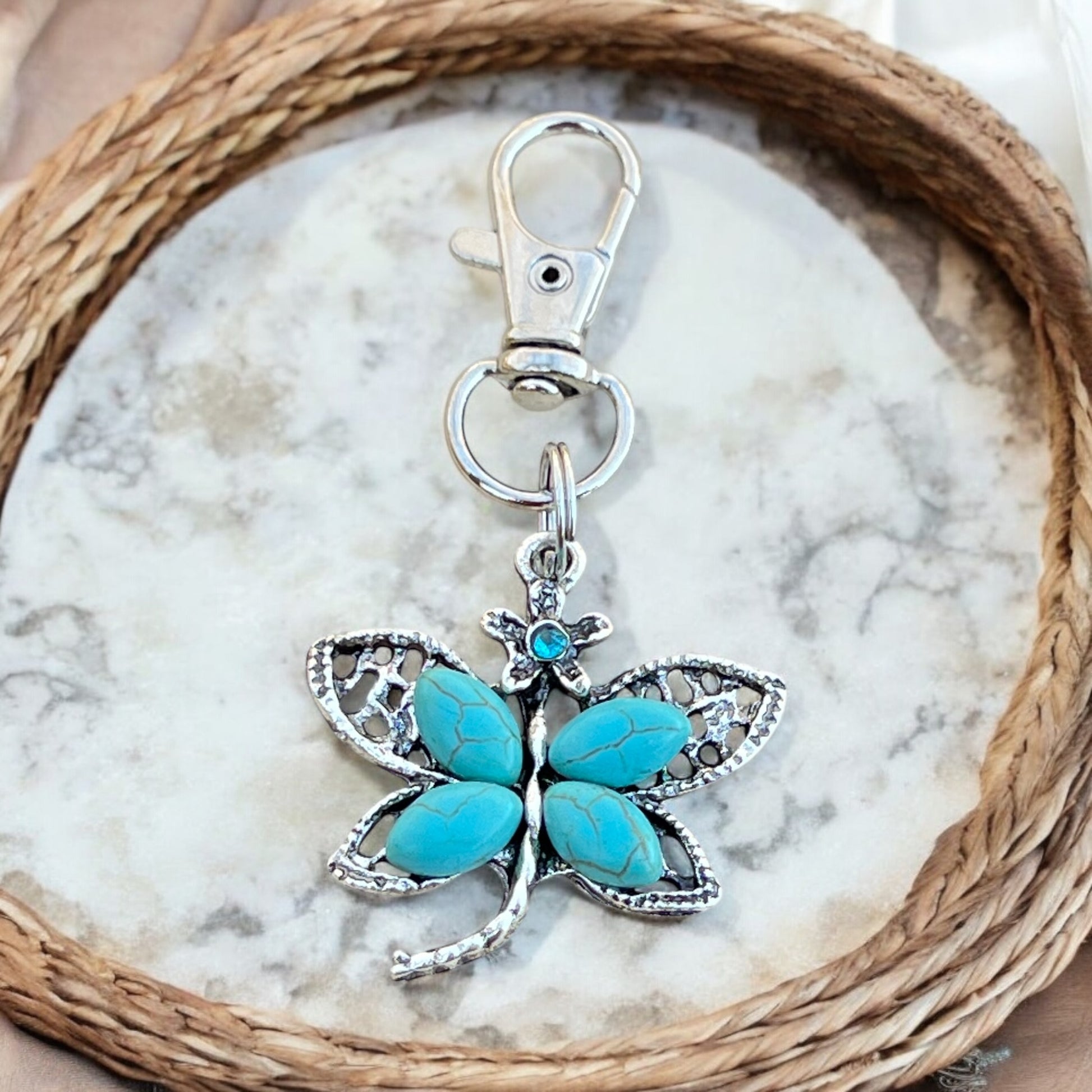 Turquoise Butterfly Keychain – Handmade Boho Bag Charm