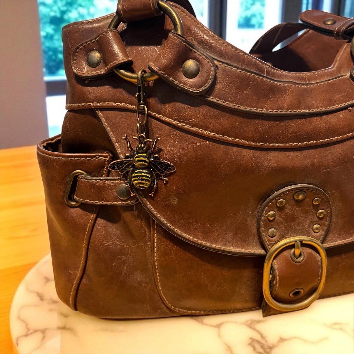 Hand Painted Bee Purse Charm – Vintage Copper Bee Keychain