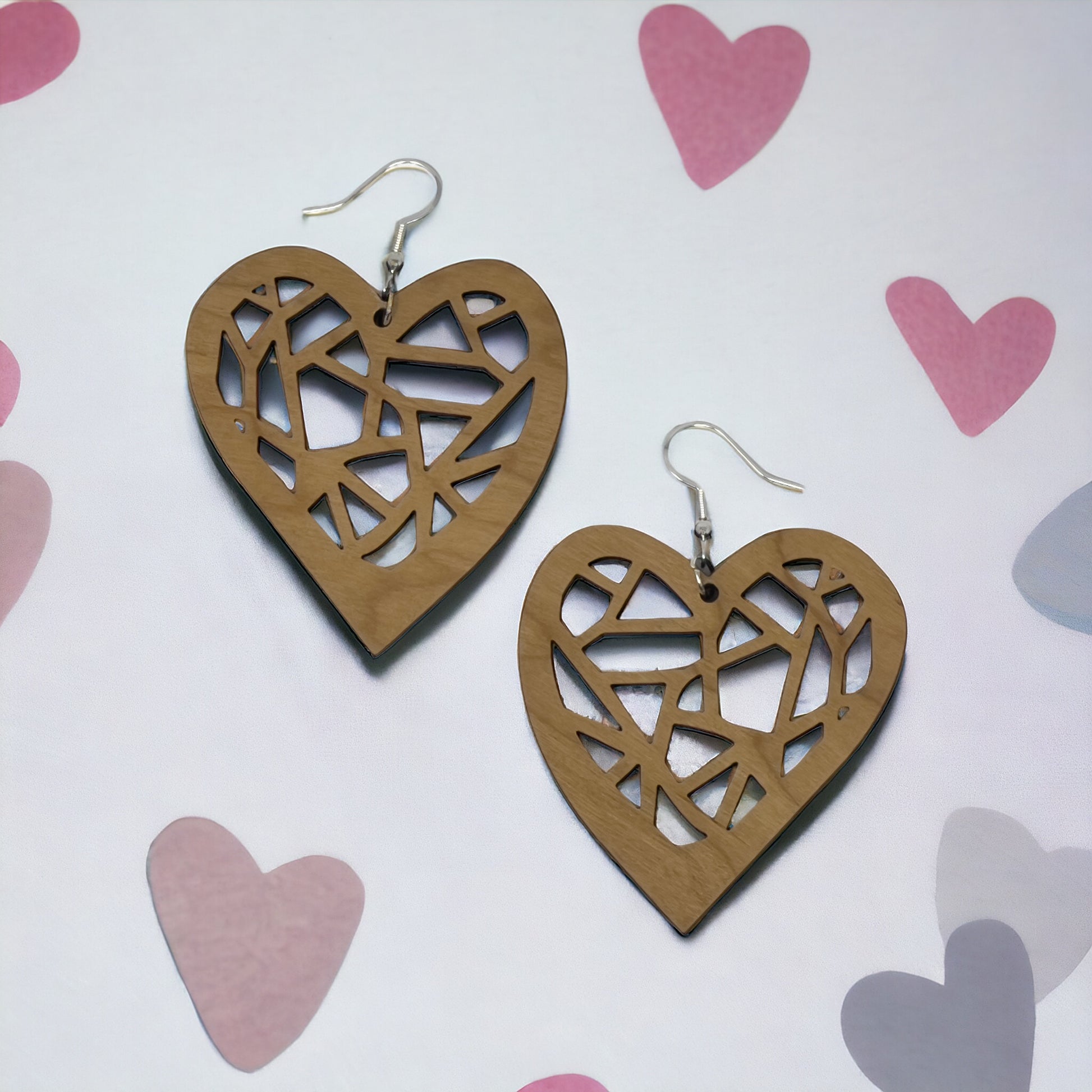 Geometric Heart Cutout Earrings – Bold Modern Wooden Love Jewelry