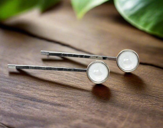 White Circle Hair Pins - Decorative Bobby Pin Set of 2