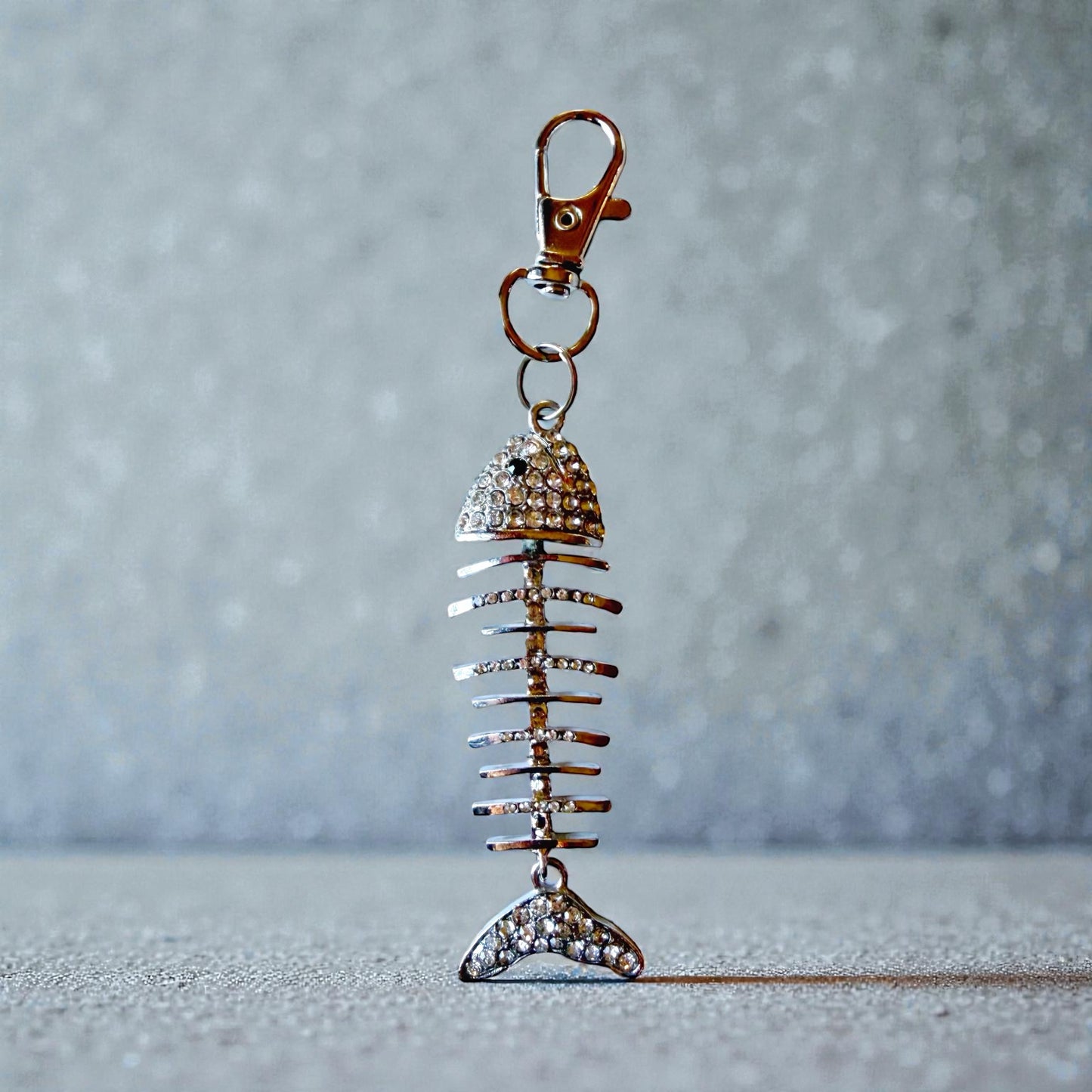 Rhinestone Fishbone Purse Charm – Sparkly Silver Bag Accessory