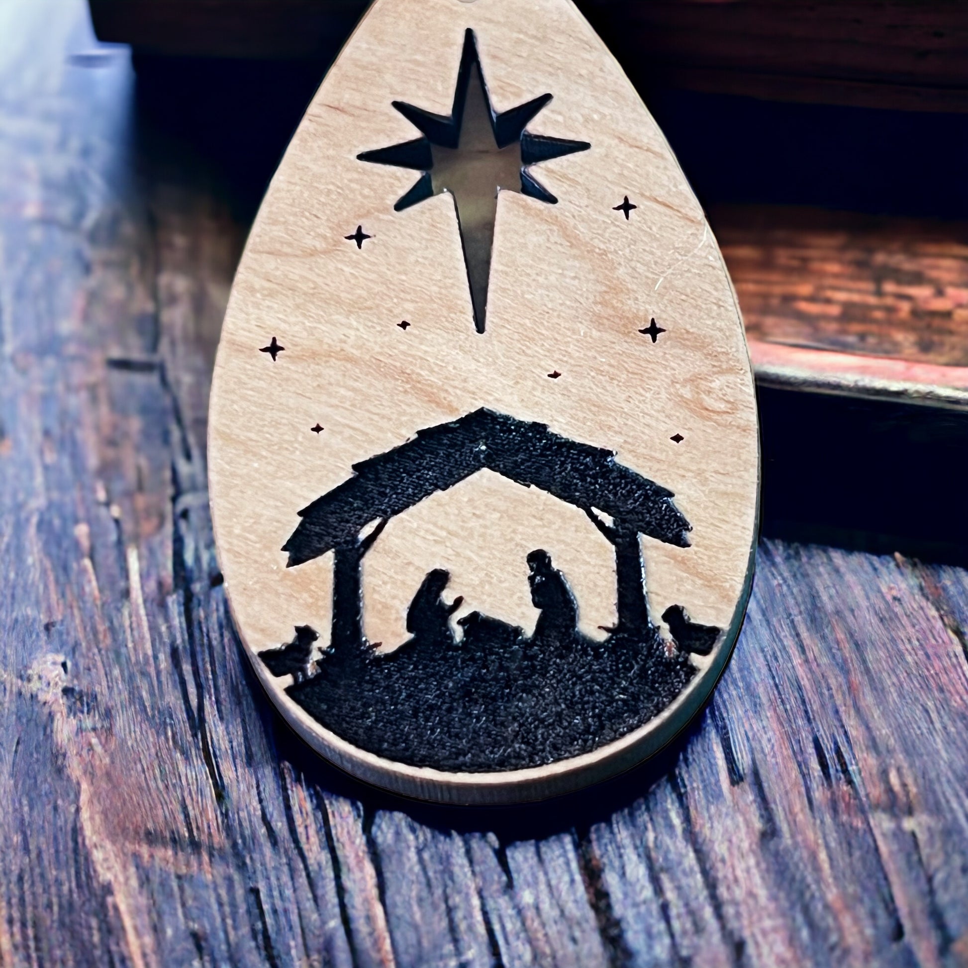 Nativity Earrings, Christmas Jesus Dangle Earrings, Cute Holiday Earrings, Wood Christian Earrings, Country Xmas Jewelry, Rustic Nature Gift