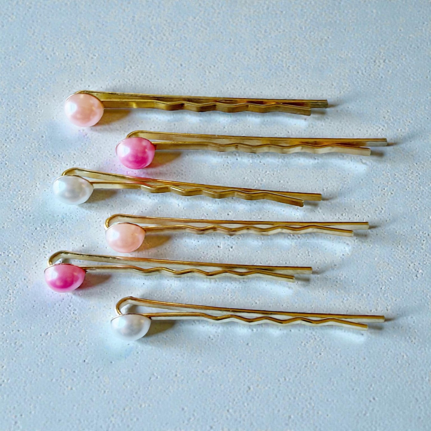 Pink & White Pearl Hair Pins – Set of 6 Feminine Bobby Pins