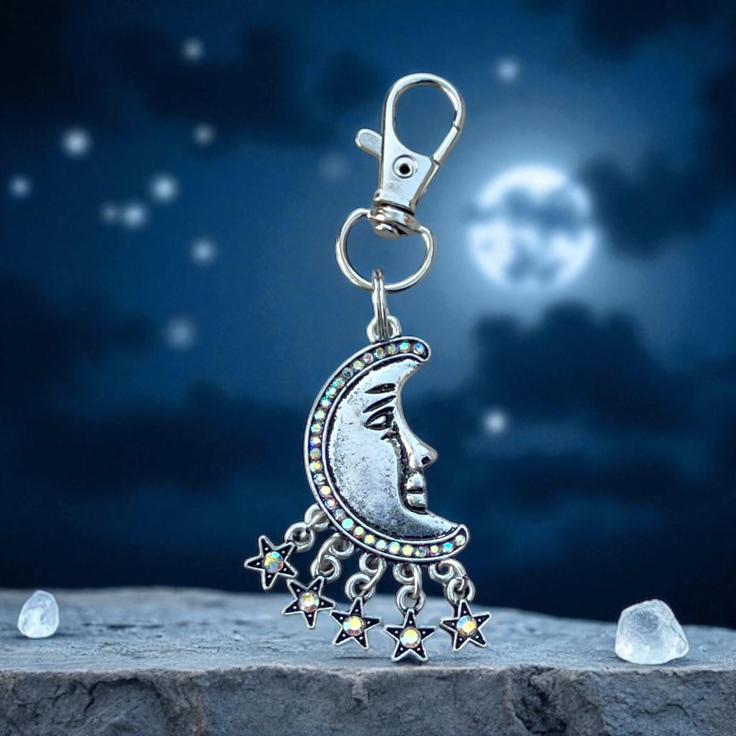 Moon Purse Charm – Celestial Crescent Keychain with Rhinestones