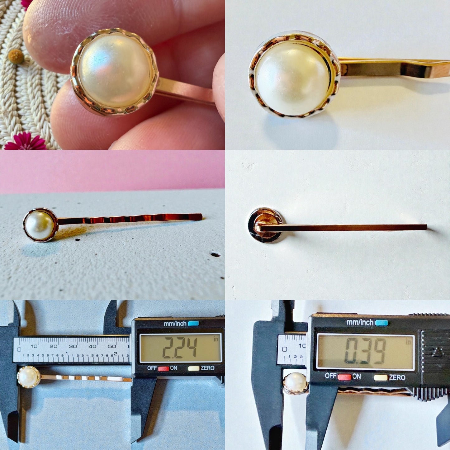 Pasador de pelo rosa de oro, clip de pelo de perla, pasador floral Bobby, pasador de pelo de flor, pasador de pelo vintage, barrette de oro antiguo, clip de pelo de mujer, mariposa