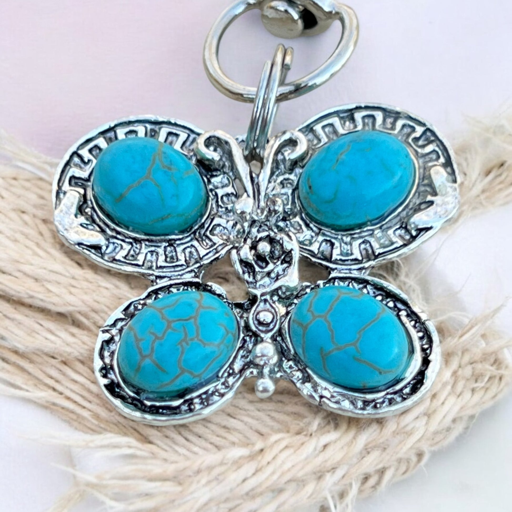 Turquoise Butterfly Keychain – Handmade Boho Bag Charm
