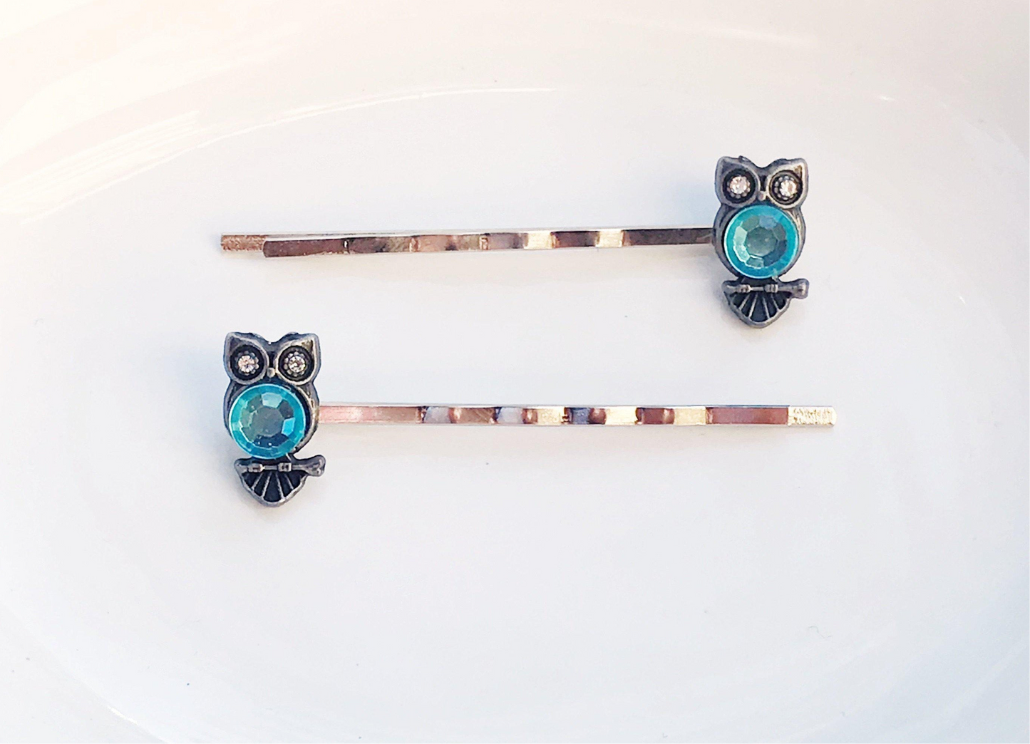 Blue Green Owl Hair Pins - Boho-Bobby Pins for Women