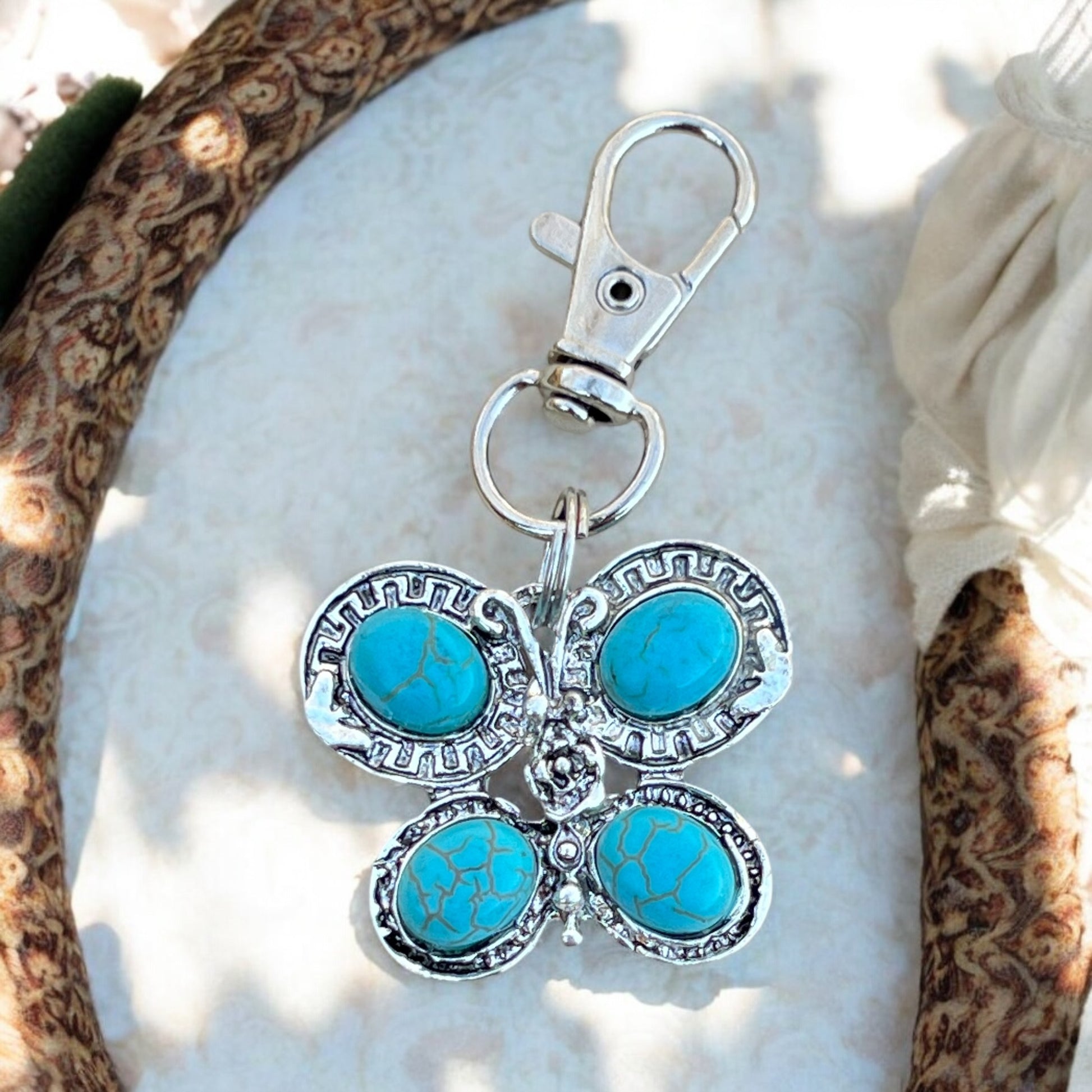 Turquoise Butterfly Keychain – Handmade Boho Bag Charm