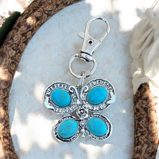 Turquoise Butterfly Keychain – Handmade Boho Bag Charm