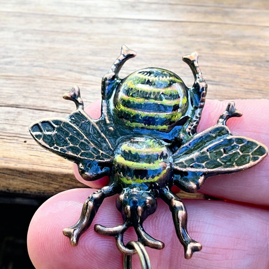 Hand Painted Bee Purse Charm – Vintage Copper Bee Keychain