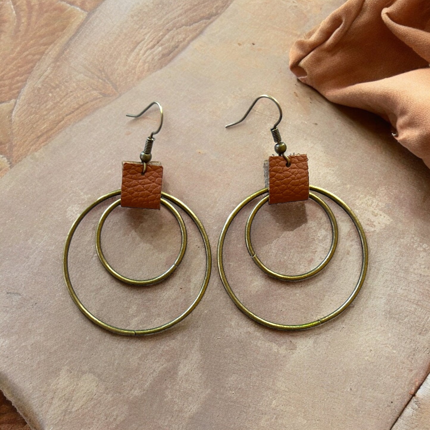 Leather & Brass Hoop Earrings – Western Boho Jewelry