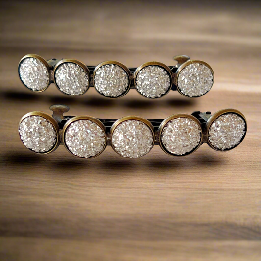 Metallic Silver Druzy Barrettes - Stylish & Elegant Hair Accessories