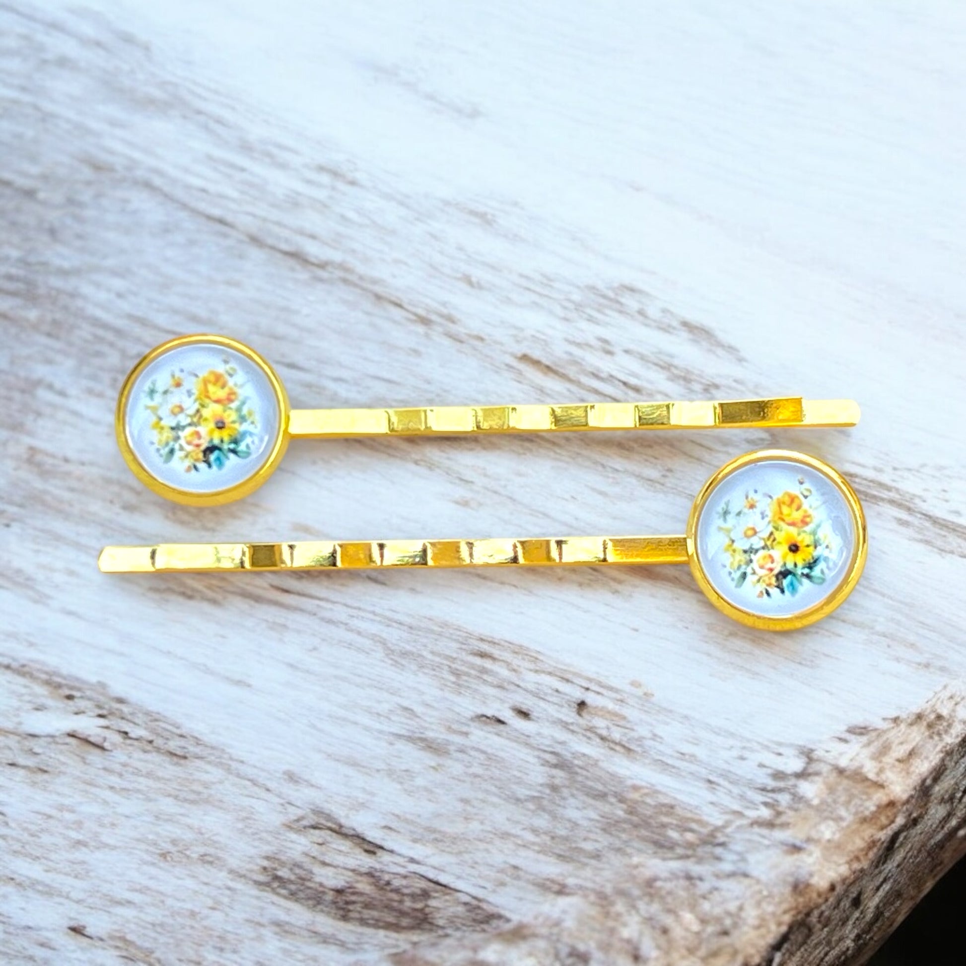 Vintage Floral Hair Pins – Set of 2 Gold Cottagecore Accessories