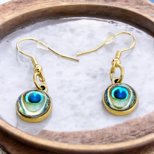 Peacock Eye Earrings – Handmade Gold Boho Dangles