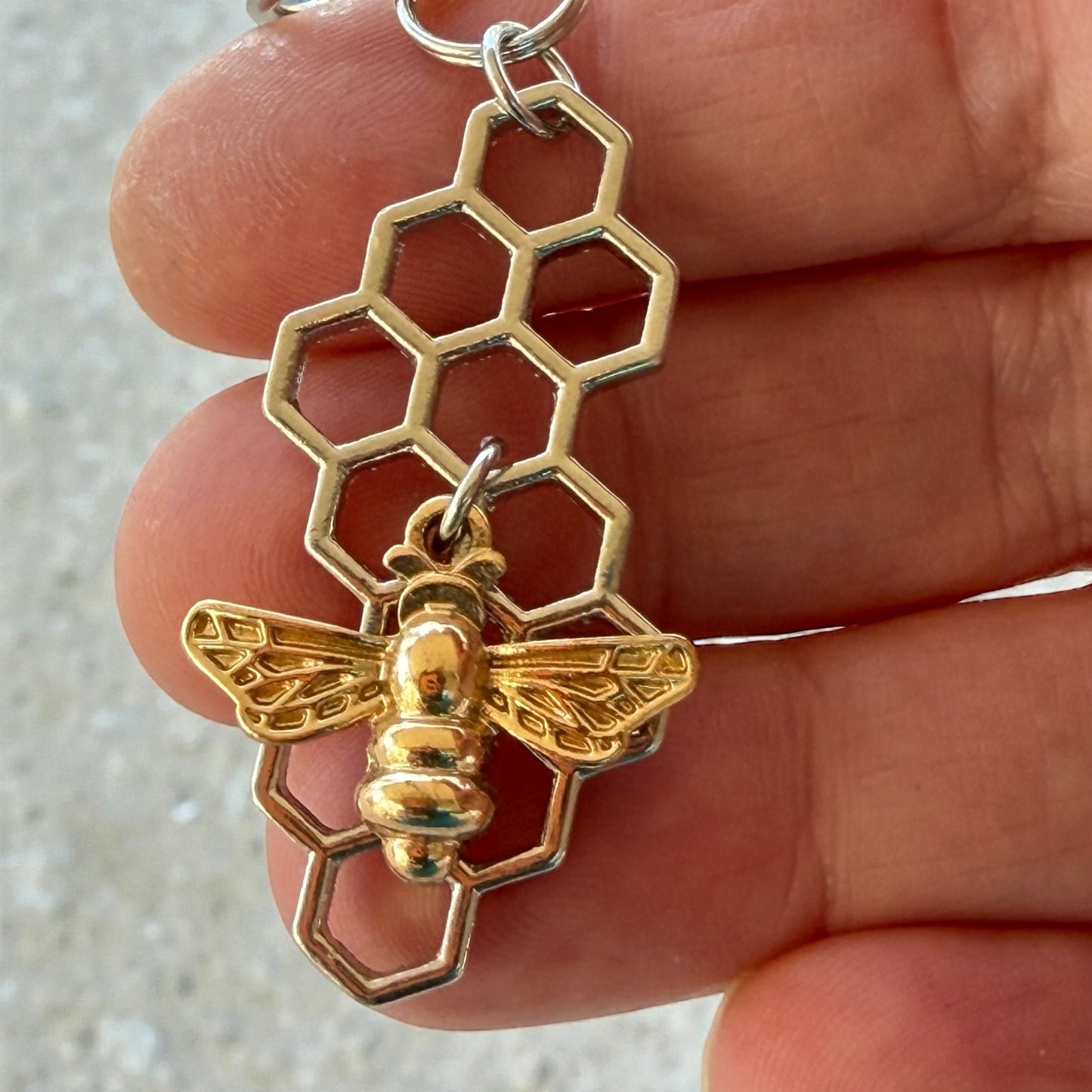 Bee & Honeycomb Purse Charm – Gold & Silver Bee Keychain for Women
