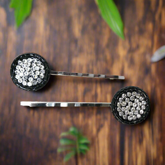 Alfileres de pelo de cristal negro, alfileres de pelo Druzy, alfileres de pelo para mujer, alfileres de bobby circulares, alfileres de pelo de pedrería