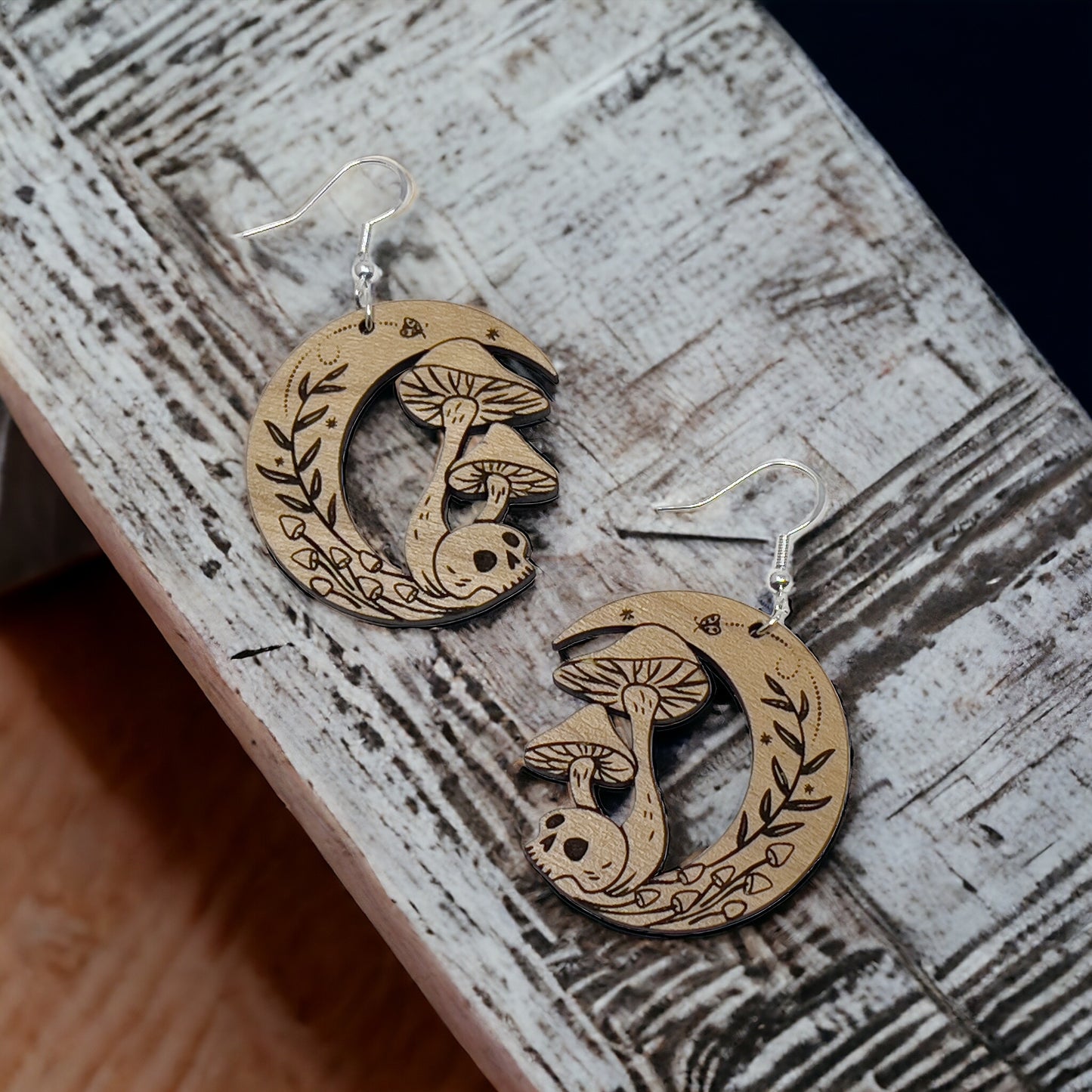 Mushroom Skull Moon Earrings – Woodland Whimsy Boho Statement Jewelry