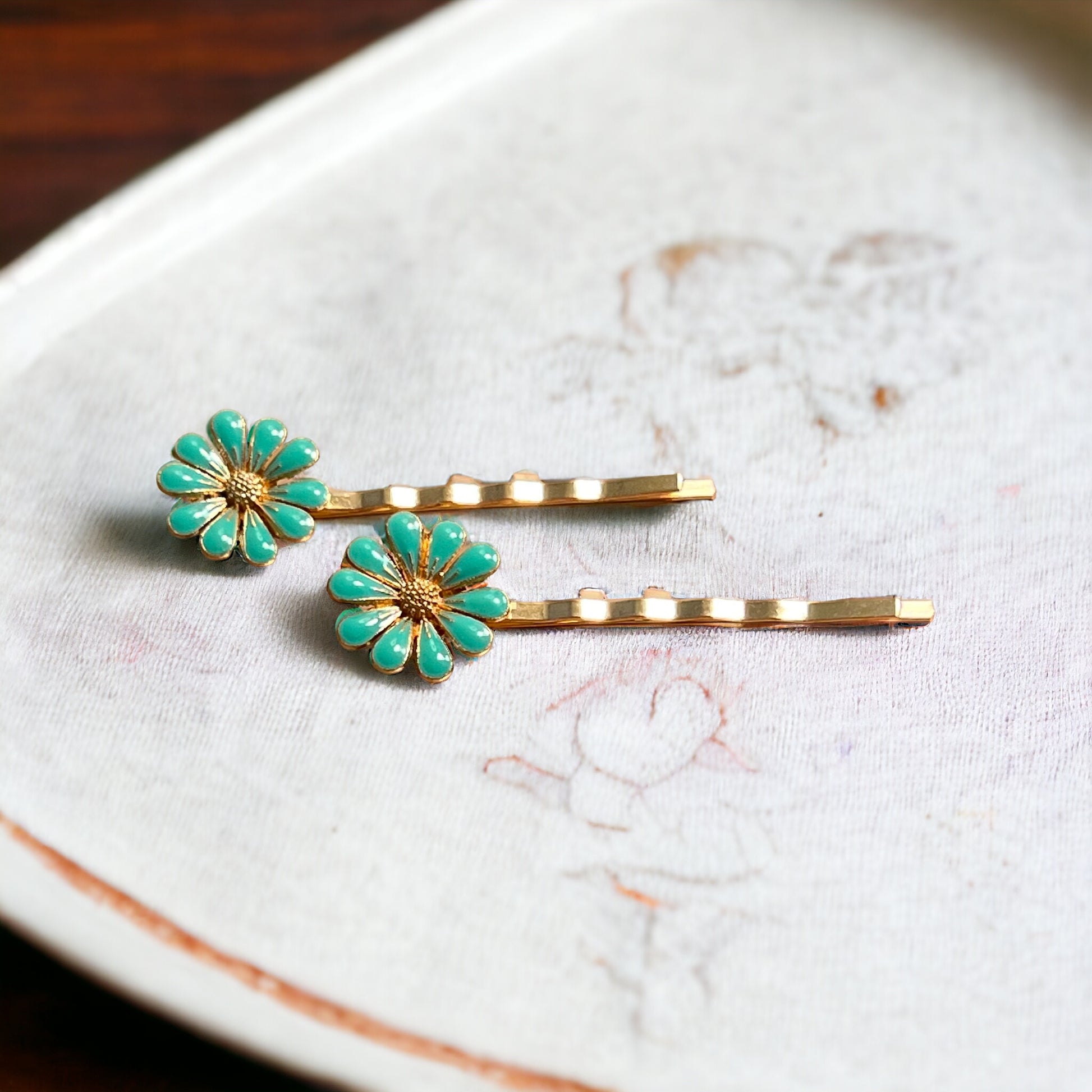 Mint Green Wildflower Hair Pins – Set of 2 Cottagecore Accessories