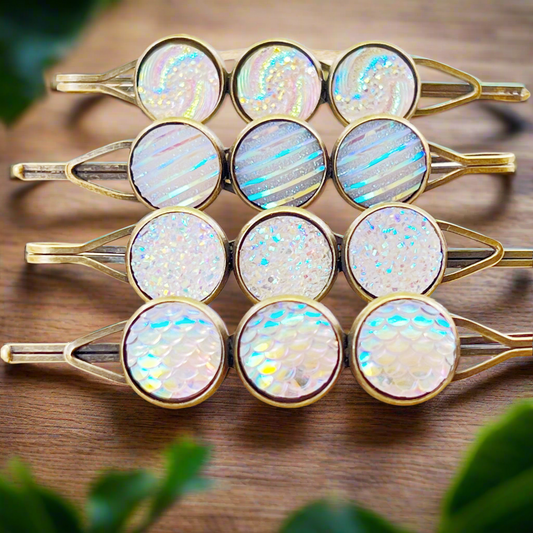 White Glitter Druzy Hair Pins - Set of 4 Unique Patterns Accessories