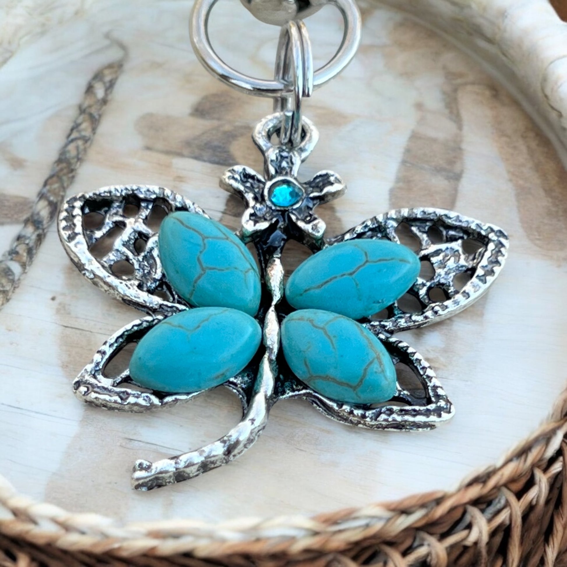 Turquoise Butterfly Keychain – Handmade Boho Bag Charm